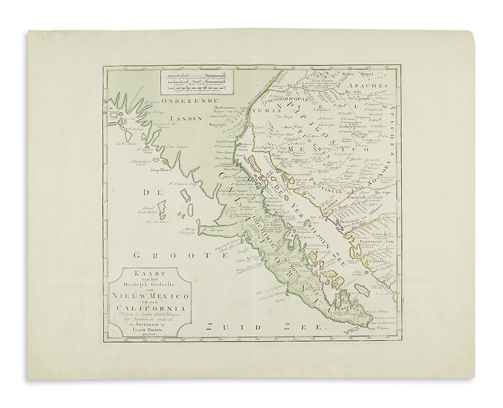 TIRION, IZAAK. Karte van het Westelyk Gedeelte van Nieuw Mexico en van California.